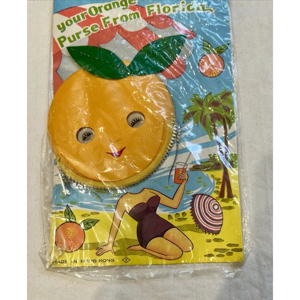 Vintage Florida Orange Coin,Pouch ,Purse Souvenir Googly Eyes Hong Kong